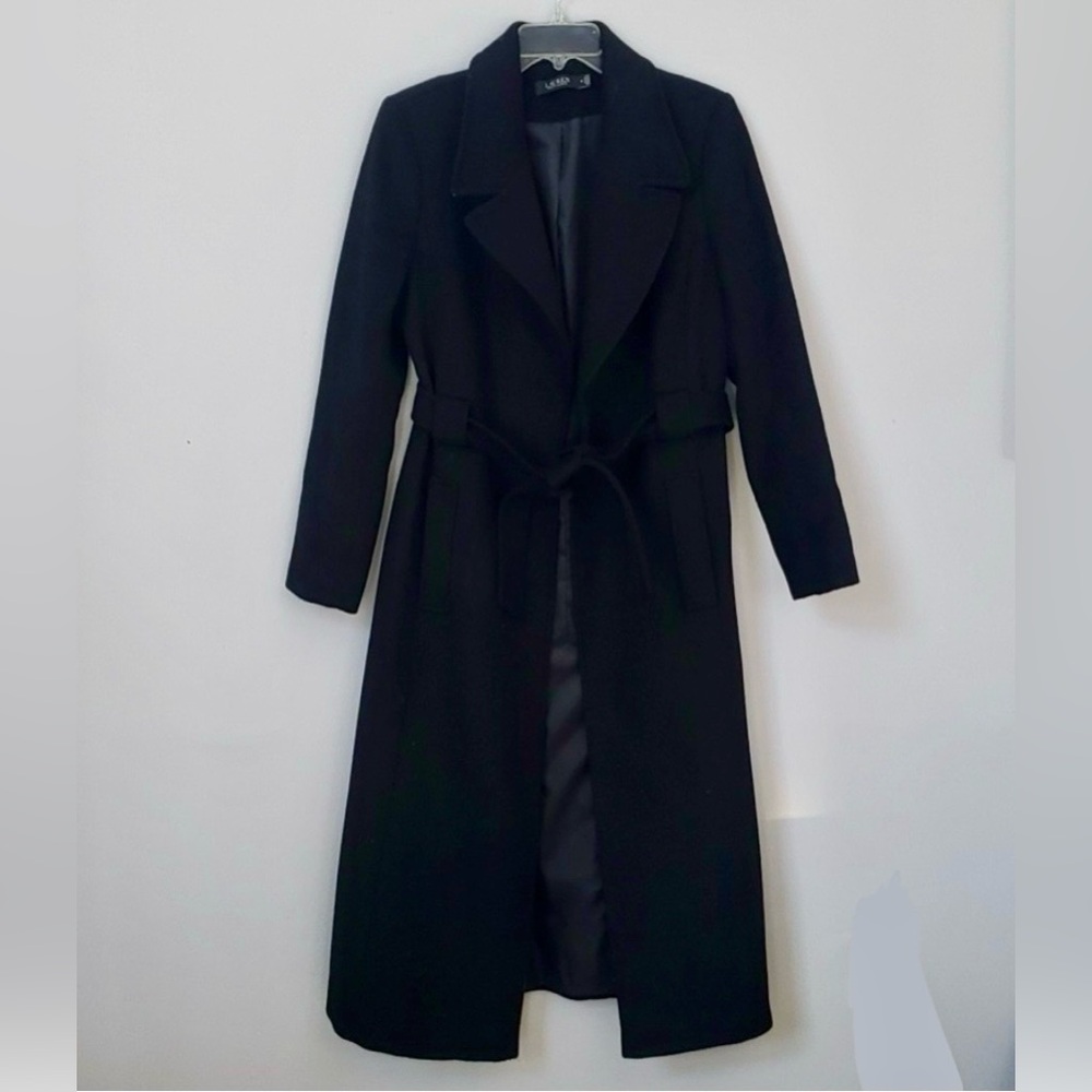 Ralph Lauren Coat Womens Sz 10
Long Line Belted Wool Blend
Wrap Trench Black